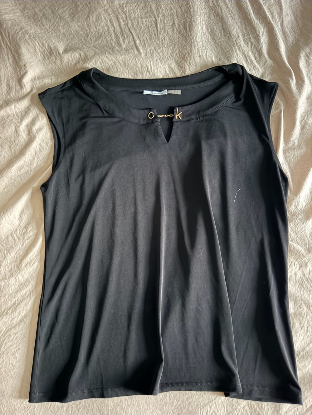 Calvin Klein Black Sleeveless Tank with Gold Accent